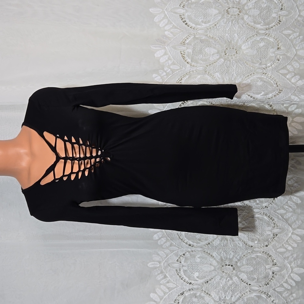 Princess Polly Fitted Black Long Sleeve Zola Mini Dress sz 4 NWT